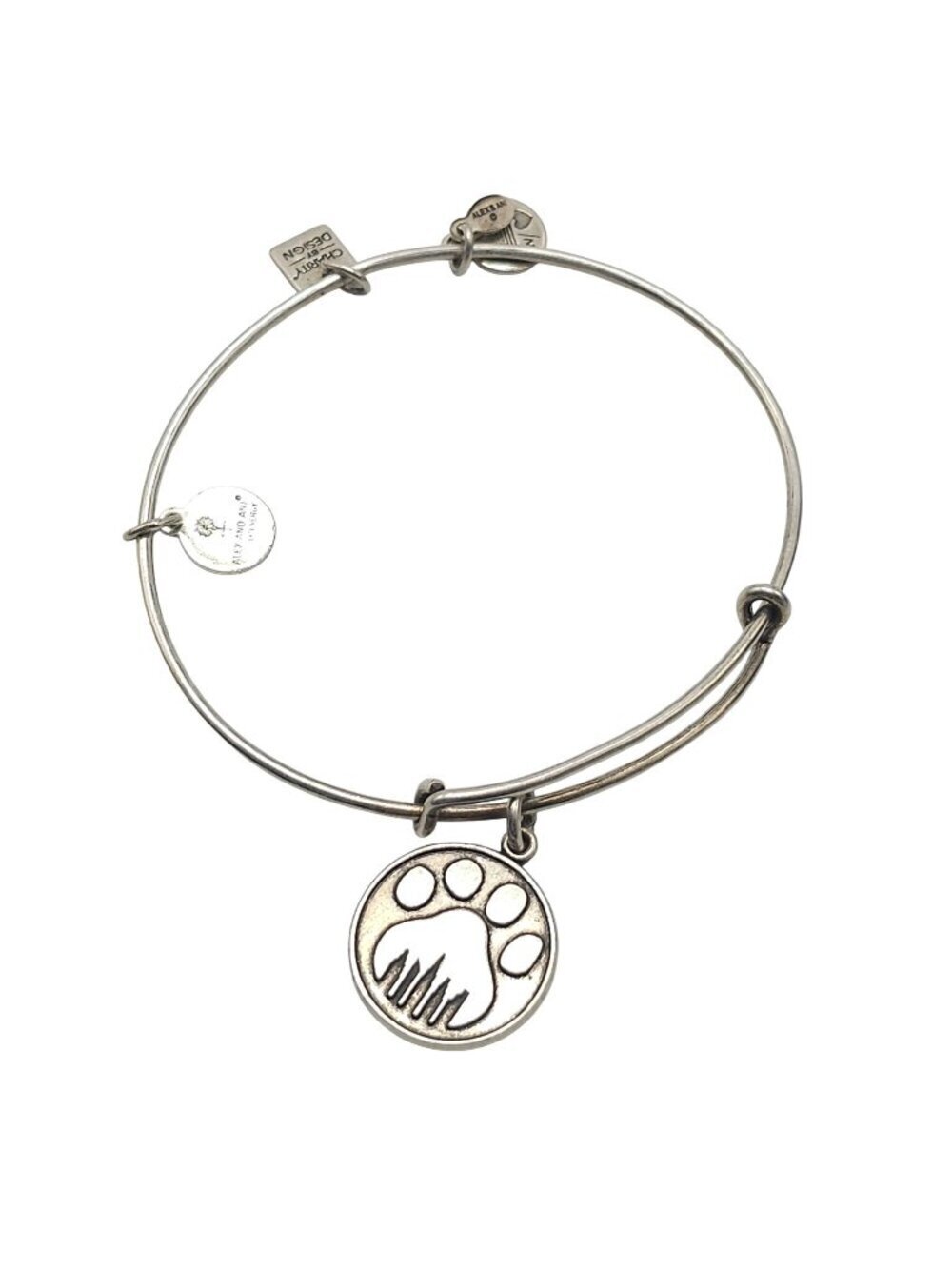 Alex And Ani Silver Paw Print Charm Bangle Bracelet Adjustable Energy 2014